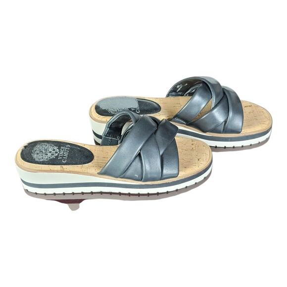 Vince Camuto Vivistie Wedge Slide Sandals‎ Black Leather Women's Size 9M - Picture 2 of 9
